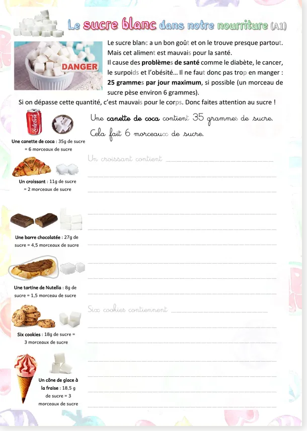 Read more about the article French Sugar in Food Worksheet – Reading and Writing Activity