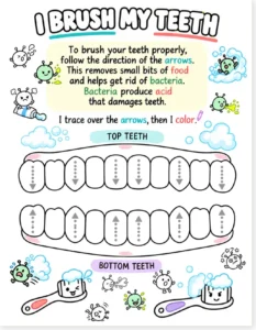 Read more about the article I Brush My Teeth Tracing Worksheet – Free Printable (PDF)