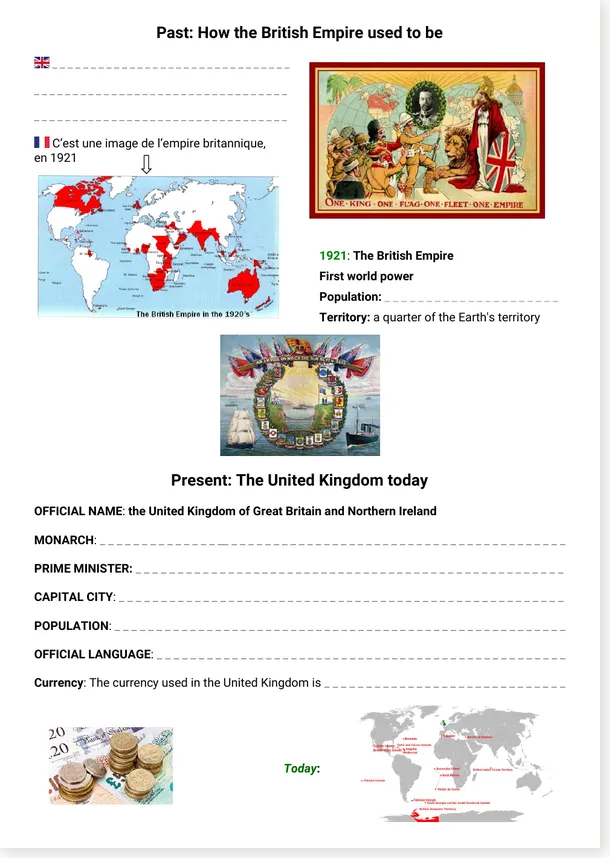 The United Kingdom past and present worksheet, old guided version