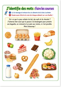 Read more about the article French Shopping List Worksheet – Food Vocabulary A1