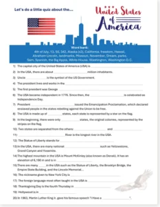 Read more about the article Little Quiz About the USA – English Worksheet + Answer Key