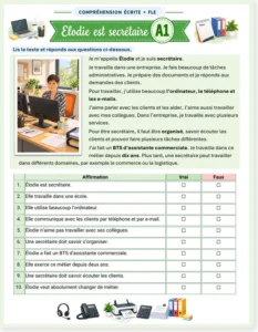 Read more about the article French Reading Comprehension A1-A2: Élodie Is a Secretary