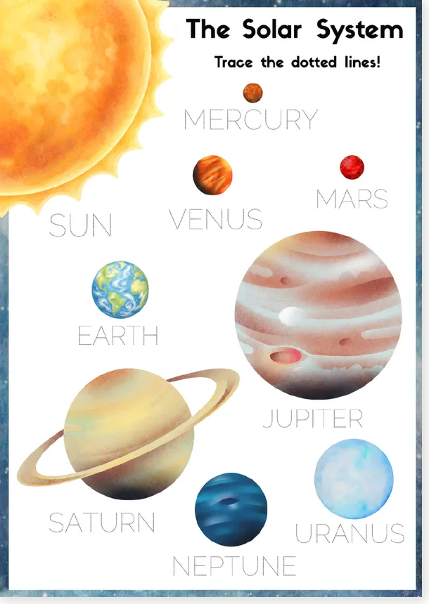 Preview of the clean solar system tracing worksheet