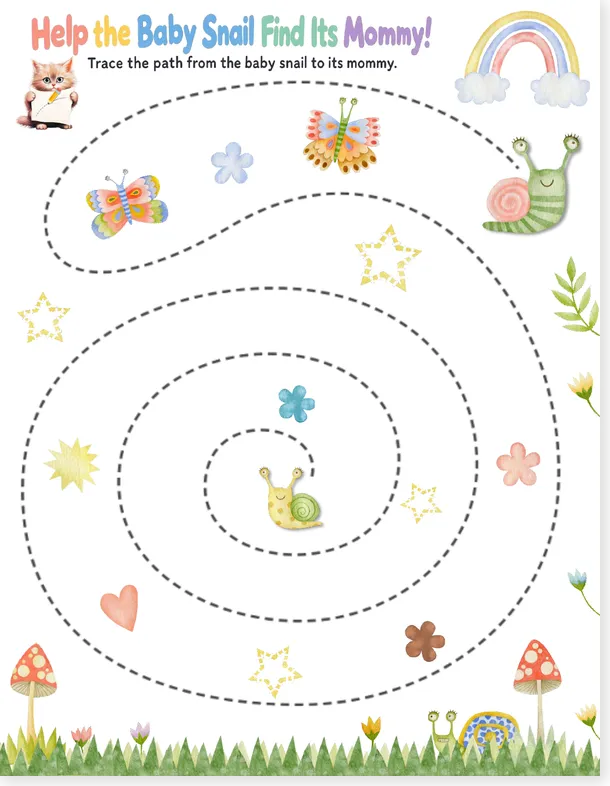 Trace the path baby snail worksheet preview
