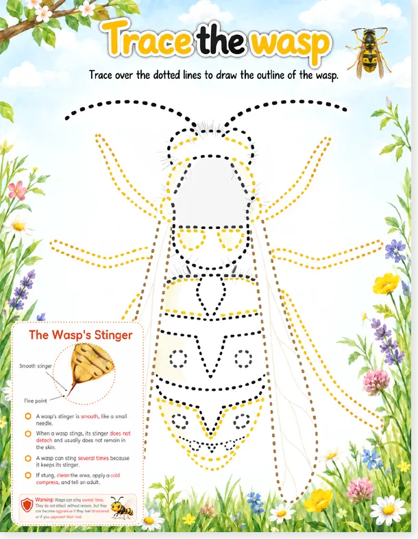 Read more about the article Trace the Wasp – Tracing Worksheet + Stinger Facts