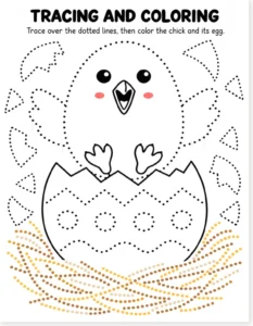 Read more about the article Pre-K – Free Printable Trace & Color Worksheet: Chick and Egg