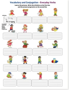 Read more about the article Everyday Verbs Worksheet – Vocabulary & Present Progressive (Free PDF)