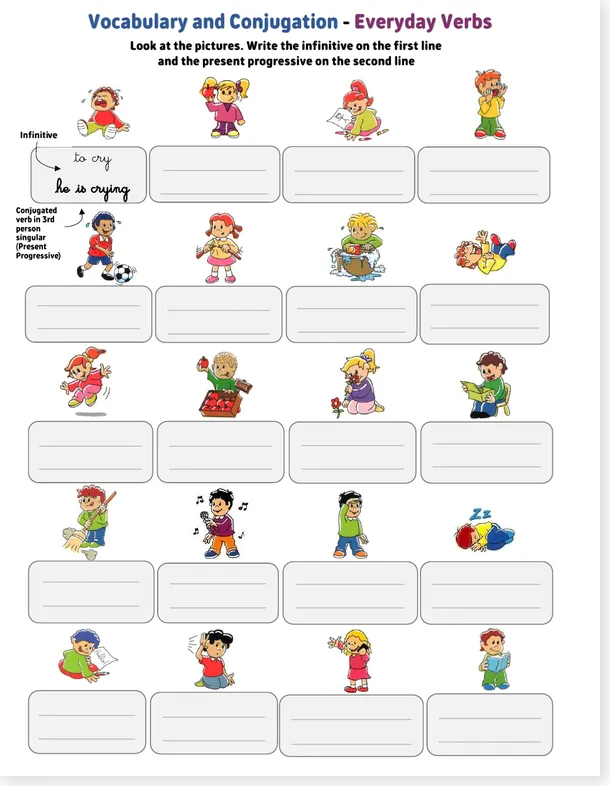 Read more about the article Everyday Verbs Worksheet – Vocabulary & Present Progressive (Free PDF)