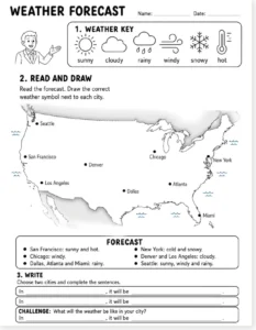 Read more about the article Weather Forecast USA – English Worksheet for Kids (Free PDF)
