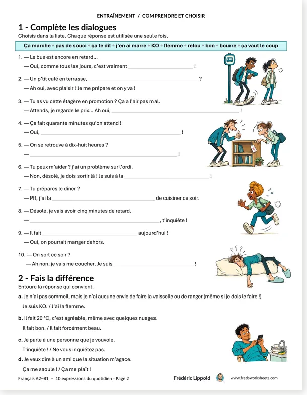 Everyday French Expressions: 3 Worksheets for A2–B1 (with free PDF ...