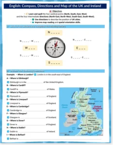 Read more about the article Compass Directions Worksheet: UK and Ireland Map (A1–A2)
