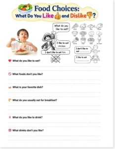 Read more about the article Food Choices Worksheet – Like and Dislike (A1-A2, Free PDF)