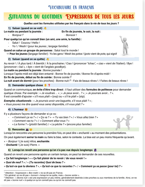 French reference page about greetings, requests and introductions