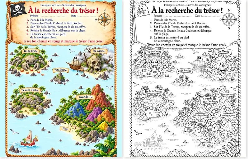 Worksheet preview: Treasure Island French Worksheet – Follow the Clues (with Free PDF)
