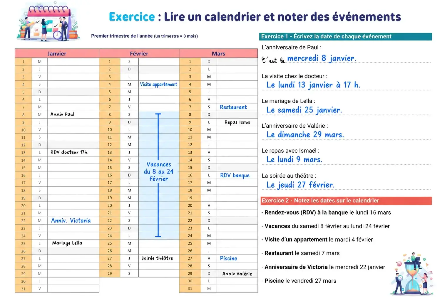Answer key: completed calendar with all the dates