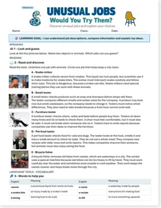 Read more about the article Unusual Jobs Worksheet: Reading, Speaking & Writing (A2, with free PDF)