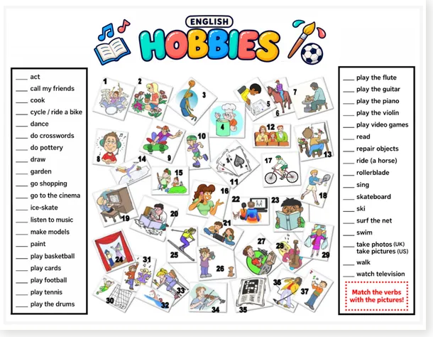 Read more about the article Hobbies Worksheet: 37 Free-Time Activities (Free PDF)
