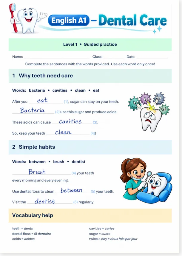 A1 dental care answer key preview